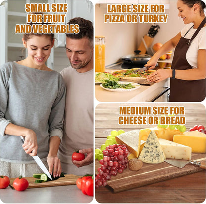 12 Packs Acacia Wooden Cutting Board Set with Handles Large 15 x 7 Inch Kitchen Serving Plain Chopping Board Bulk Gifts for Christmas Vegetables Meat Pizza Cheese Fruit Bread