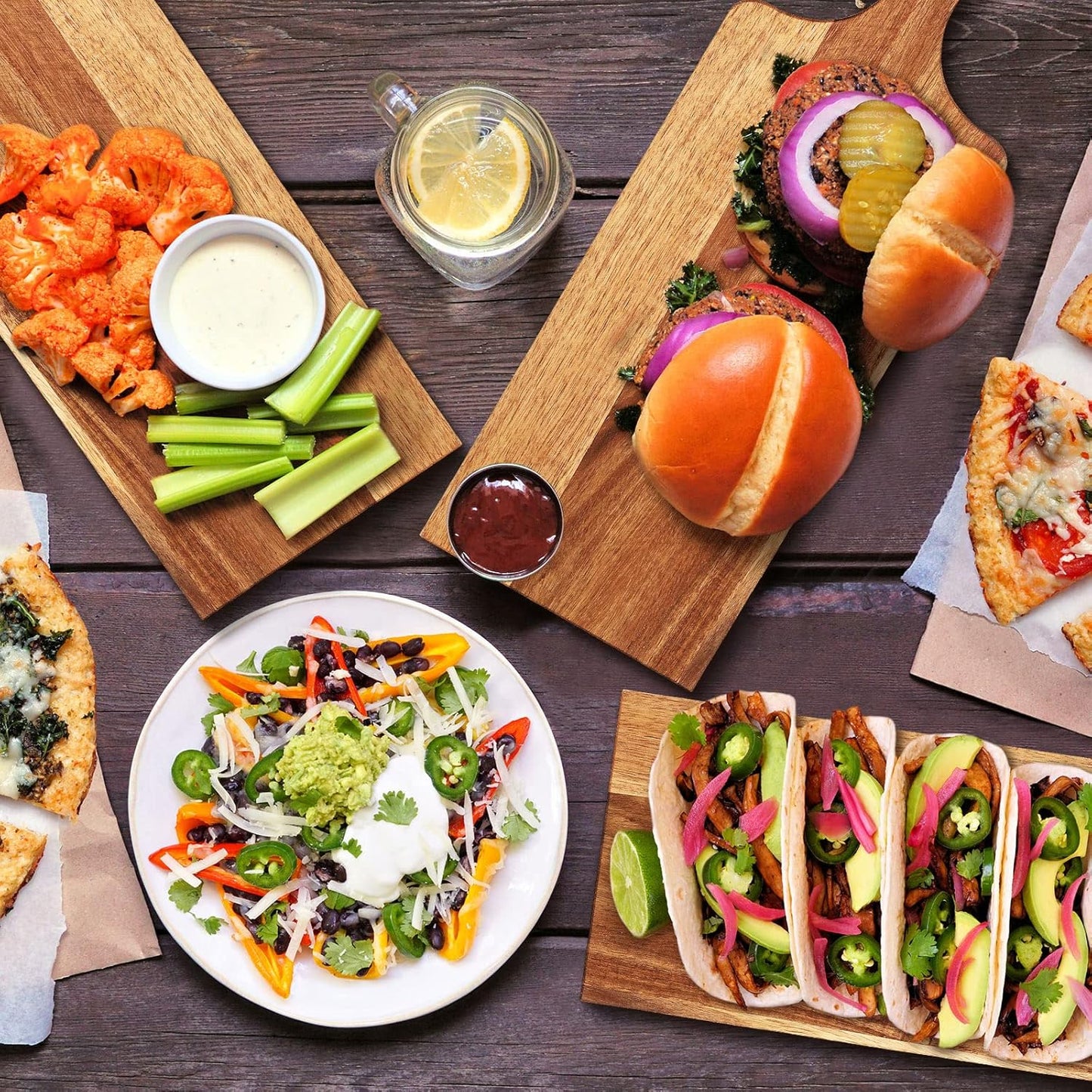 12 Packs Acacia Wooden Cutting Board Set with Handles Large 15 x 7 Inch Kitchen Serving Plain Chopping Board Bulk Gifts for Christmas Vegetables Meat Pizza Cheese Fruit Bread