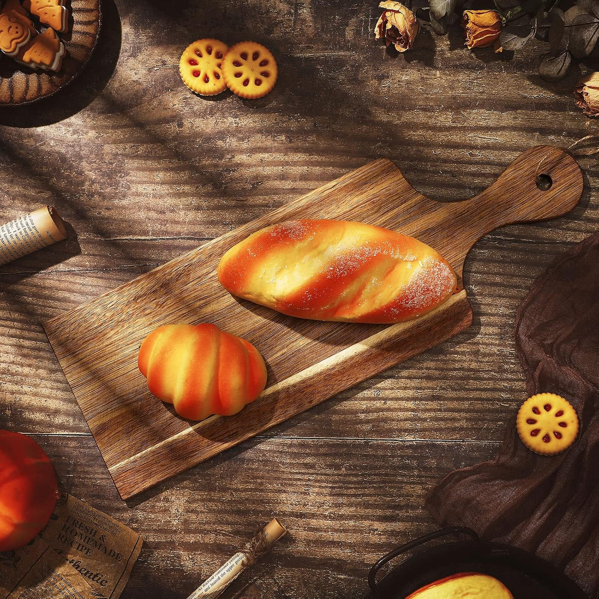 12 Packs Acacia Wooden Cutting Board Set with Handles Large 15 x 7 Inch Kitchen Serving Plain Chopping Board Bulk Gifts for Christmas Vegetables Meat Pizza Cheese Fruit Bread