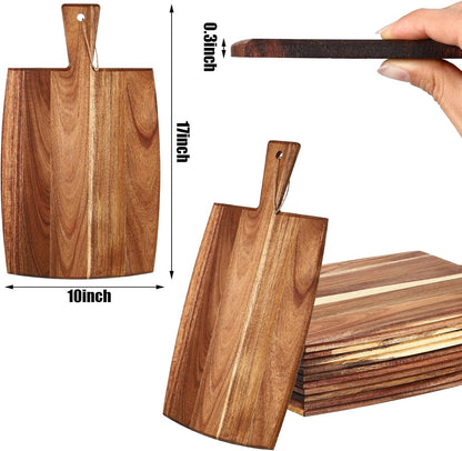 12 Packs Acacia Wooden Cutting Board Set with Handles Large 15 x 7 Inch Kitchen Serving Plain Chopping Board Bulk Gifts for Christmas Vegetables Meat Pizza Cheese Fruit Bread