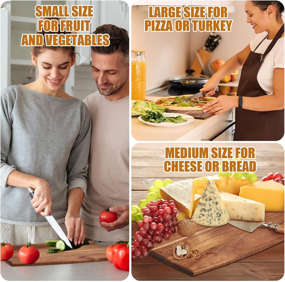 12 Packs Acacia Wooden Cutting Board Set with Handles Large 15 x 7 Inch Kitchen Serving Plain Chopping Board Bulk Gifts for Christmas Vegetables Meat Pizza Cheese Fruit Bread