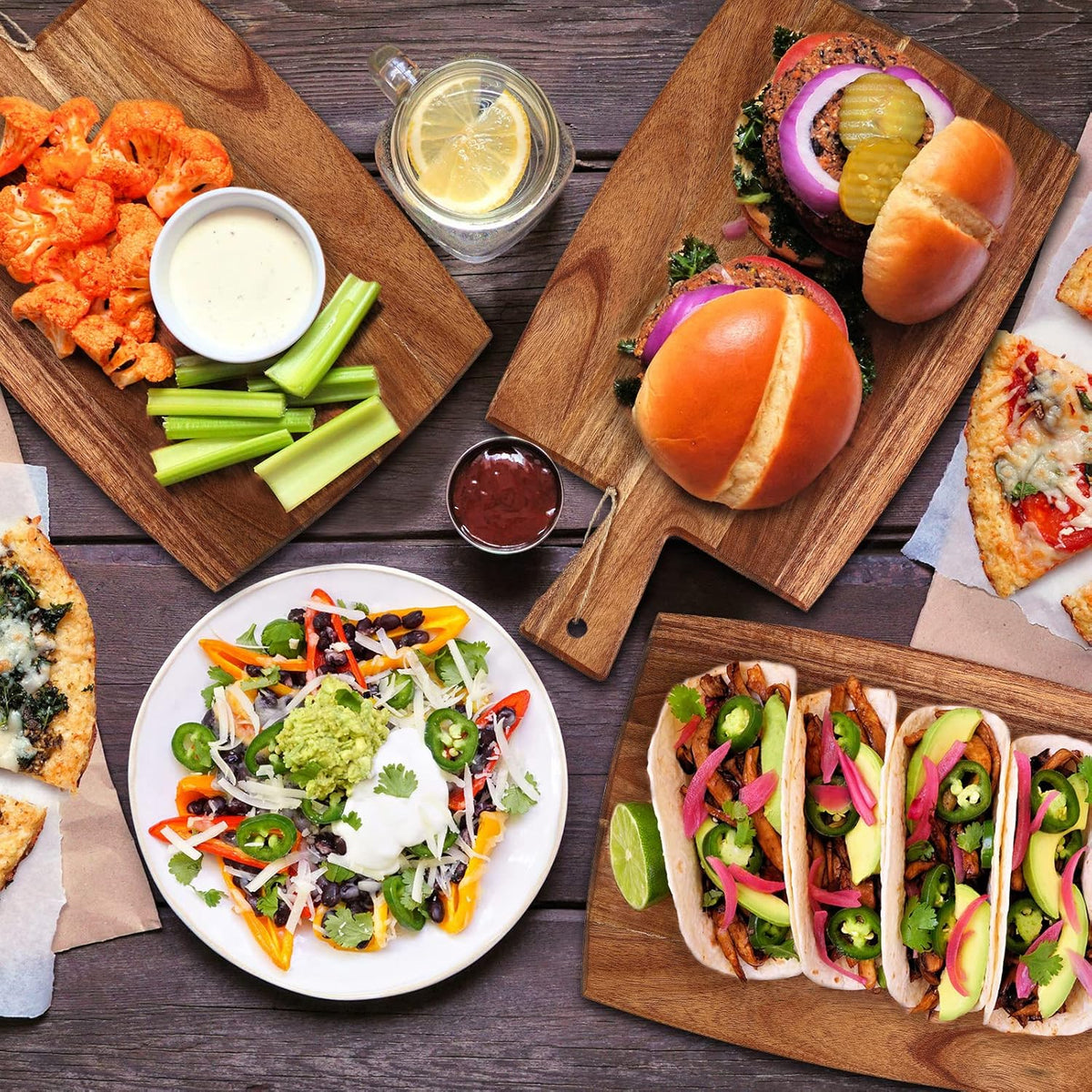 12 Packs Acacia Wooden Cutting Board Set with Handles Large 15 x 7 Inch Kitchen Serving Plain Chopping Board Bulk Gifts for Christmas Vegetables Meat Pizza Cheese Fruit Bread