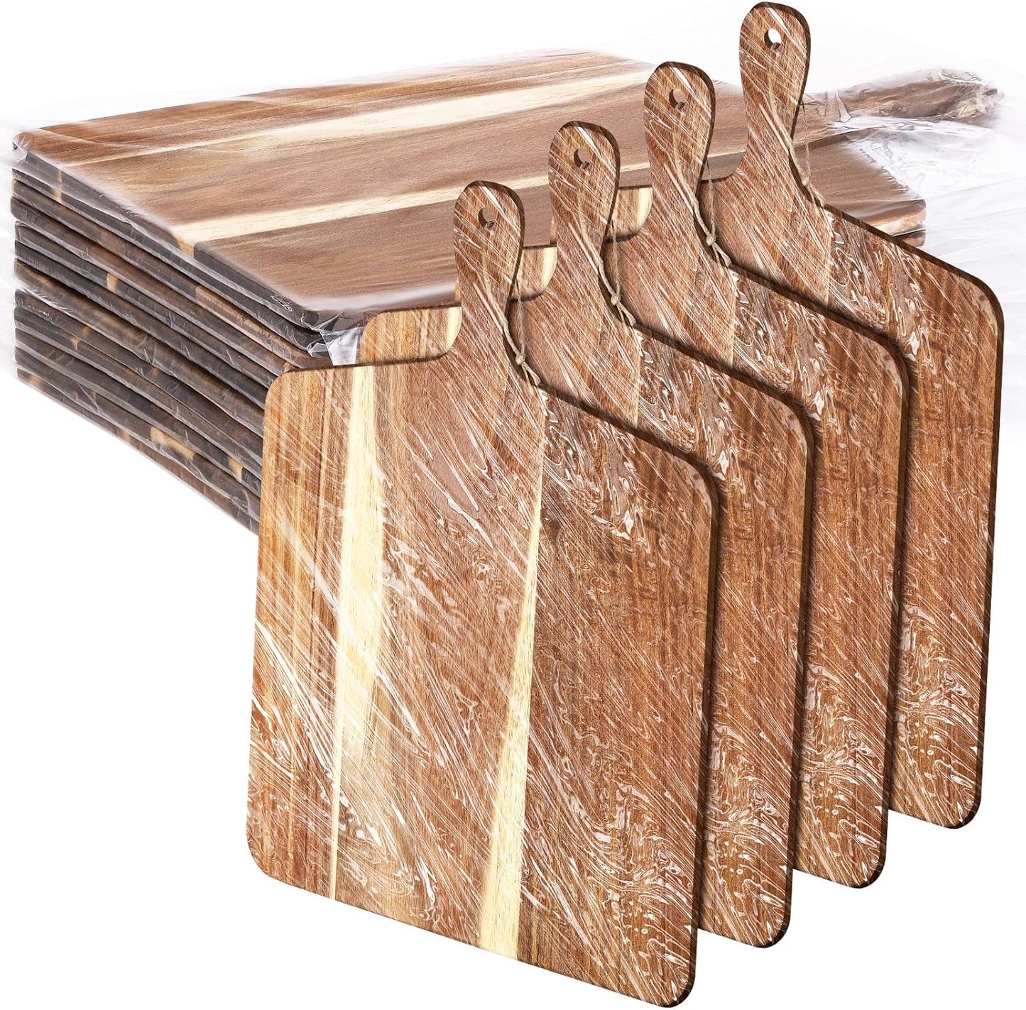 12 Packs Acacia Wooden Cutting Board Set with Handles Large 15 x 7 Inch Kitchen Serving Plain Chopping Board Bulk Gifts for Christmas Vegetables Meat Pizza Cheese Fruit Bread