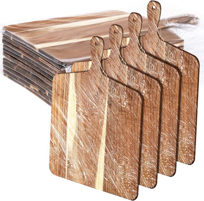 12 Packs Acacia Wooden Cutting Board Set with Handles Large 15 x 7 Inch Kitchen Serving Plain Chopping Board Bulk Gifts for Christmas Vegetables Meat Pizza Cheese Fruit Bread