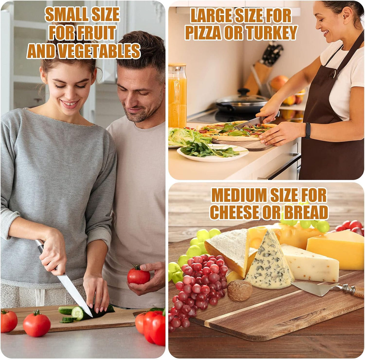 12 Packs Acacia Wooden Cutting Board Set with Handles Large 15 x 7 Inch Kitchen Serving Plain Chopping Board Bulk Gifts for Christmas Vegetables Meat Pizza Cheese Fruit Bread