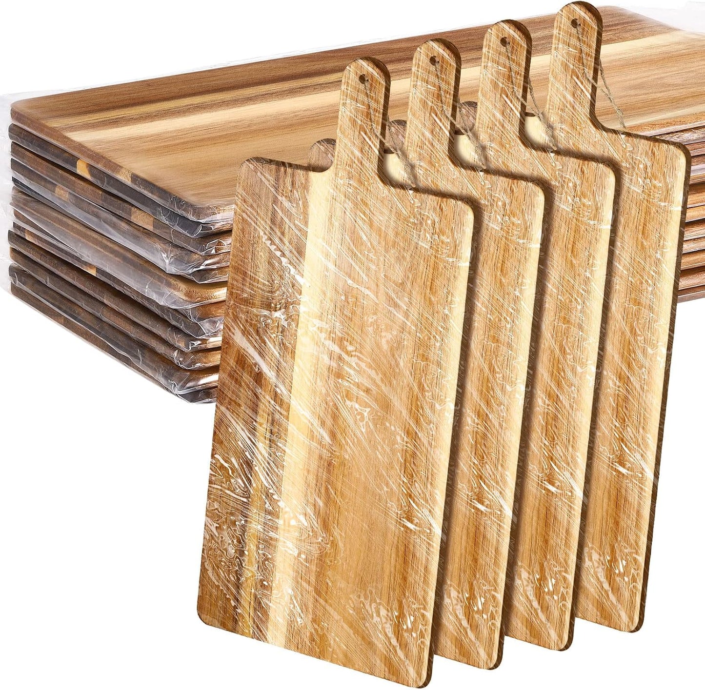 12 Packs Acacia Wooden Cutting Board Set with Handles Large 15 x 7 Inch Kitchen Serving Plain Chopping Board Bulk Gifts for Christmas Vegetables Meat Pizza Cheese Fruit Bread