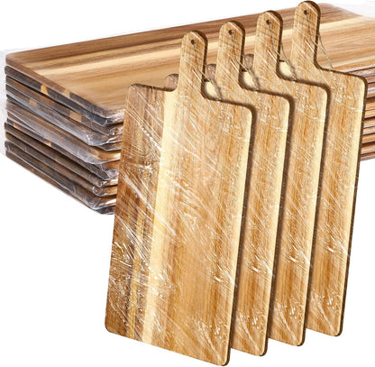12 Packs Acacia Wooden Cutting Board Set with Handles Large 15 x 7 Inch Kitchen Serving Plain Chopping Board Bulk Gifts for Christmas Vegetables Meat Pizza Cheese Fruit Bread