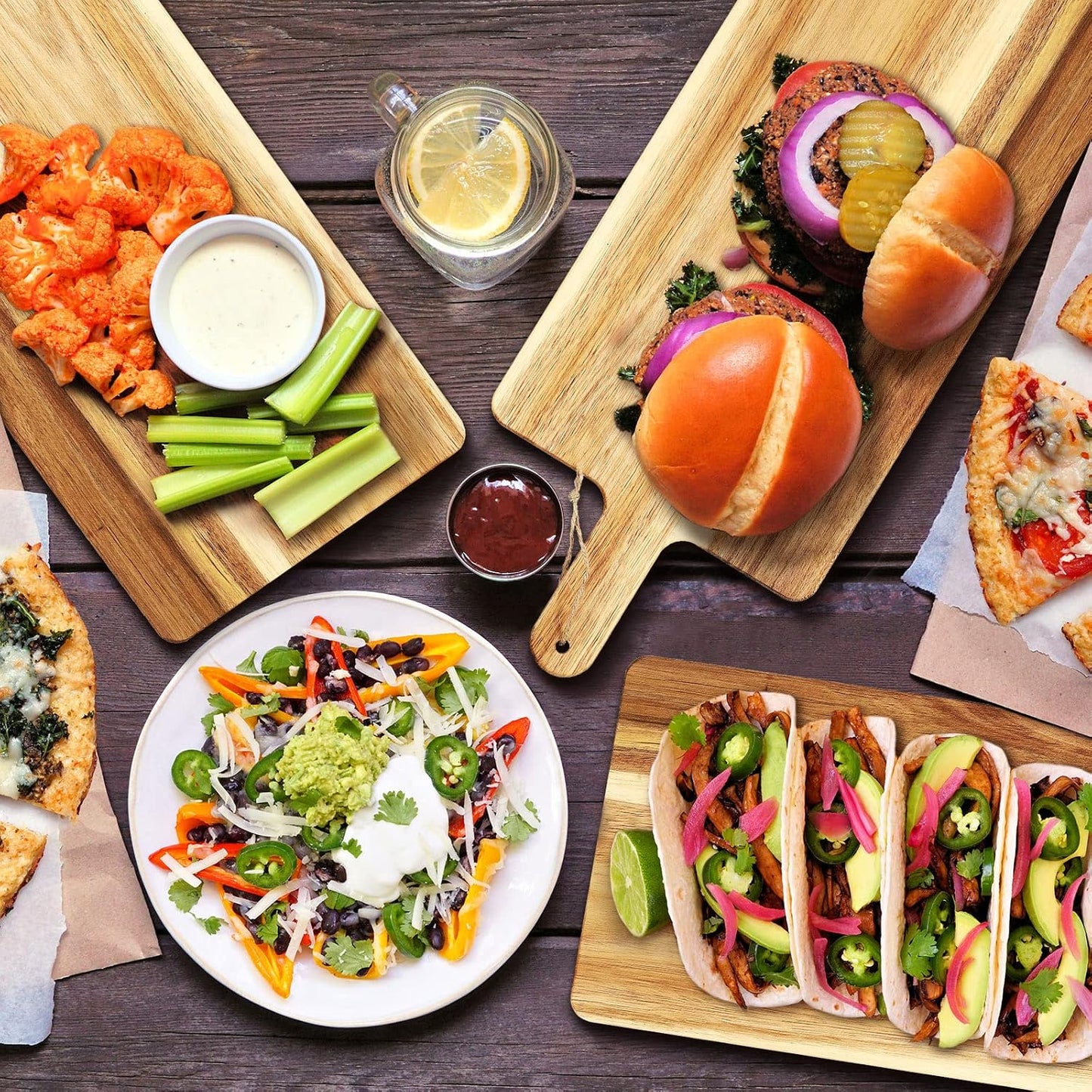 12 Packs Acacia Wooden Cutting Board Set with Handles Large 15 x 7 Inch Kitchen Serving Plain Chopping Board Bulk Gifts for Christmas Vegetables Meat Pizza Cheese Fruit Bread