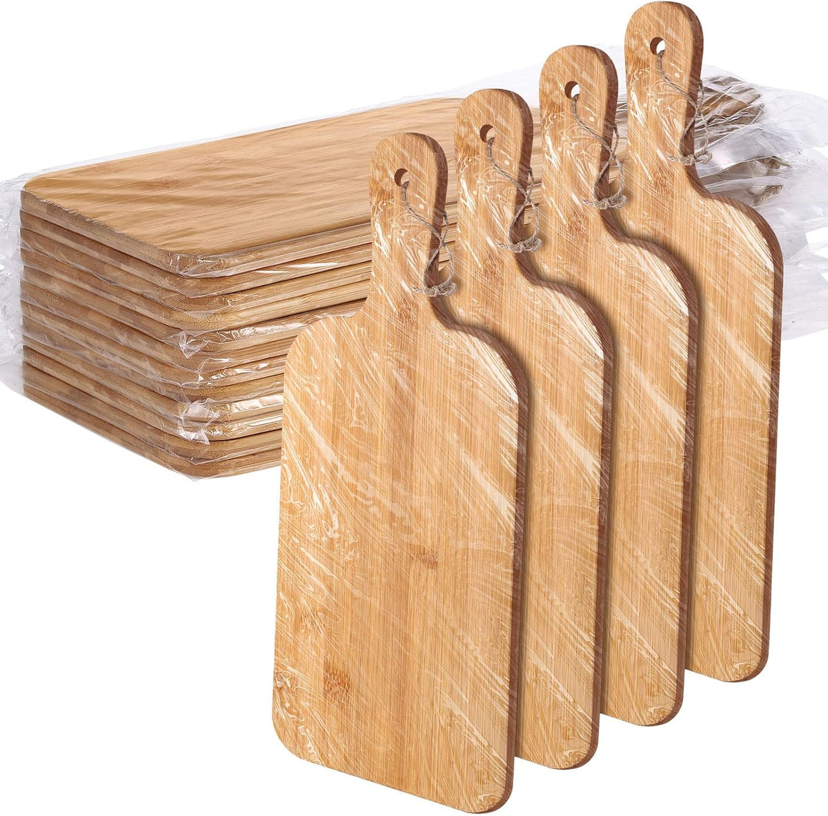 12 Packs Acacia Wooden Cutting Board Set with Handles Large 15 x 7 Inch Kitchen Serving Plain Chopping Board Bulk Gifts for Christmas Vegetables Meat Pizza Cheese Fruit Bread