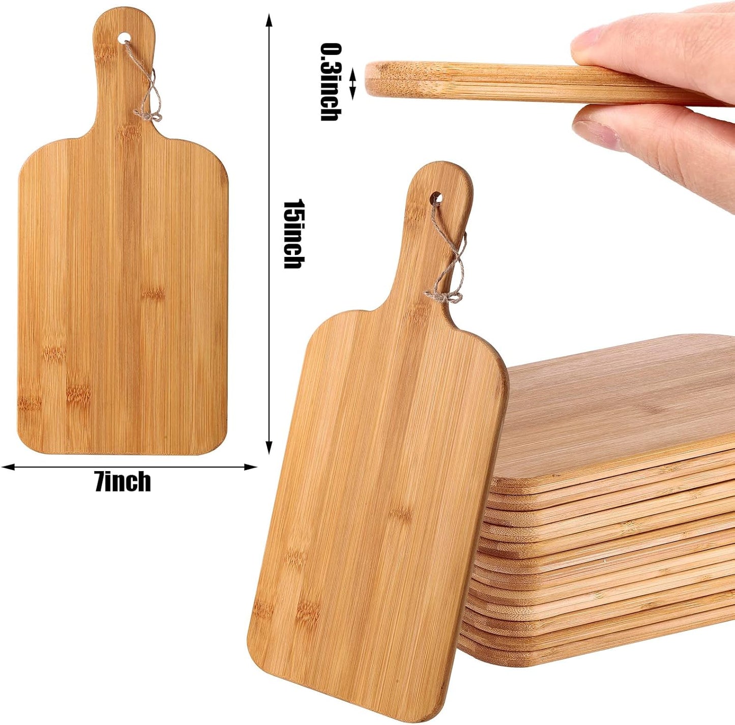 12 Packs Acacia Wooden Cutting Board Set with Handles Large 15 x 7 Inch Kitchen Serving Plain Chopping Board Bulk Gifts for Christmas Vegetables Meat Pizza Cheese Fruit Bread