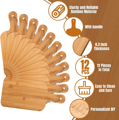 12 Packs Acacia Wooden Cutting Board Set with Handles Large 15 x 7 Inch Kitchen Serving Plain Chopping Board Bulk Gifts for Christmas Vegetables Meat Pizza Cheese Fruit Bread