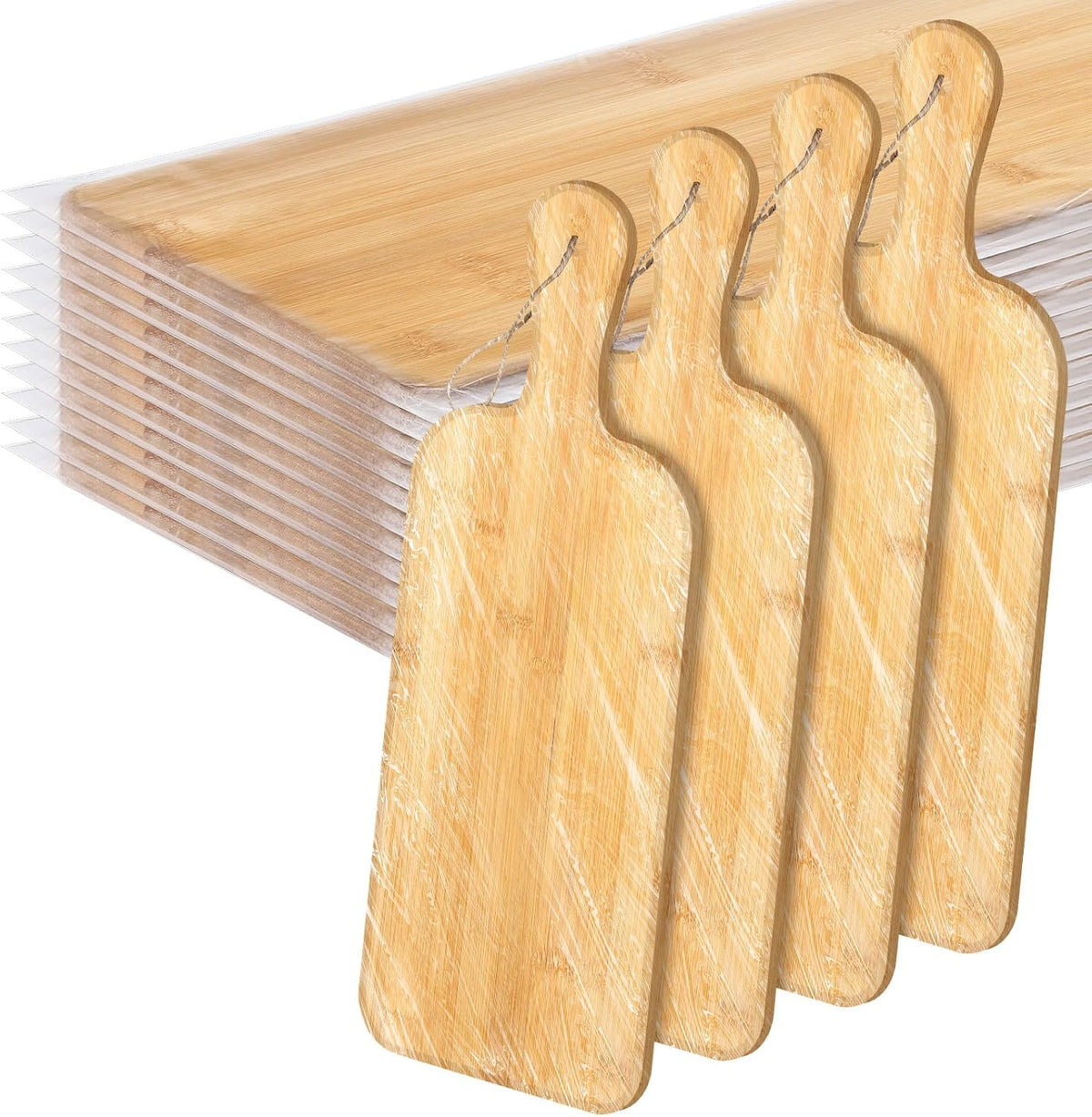 12 Packs Acacia Wooden Cutting Board Set with Handles Large 15 x 7 Inch Kitchen Serving Plain Chopping Board Bulk Gifts for Christmas Vegetables Meat Pizza Cheese Fruit Bread