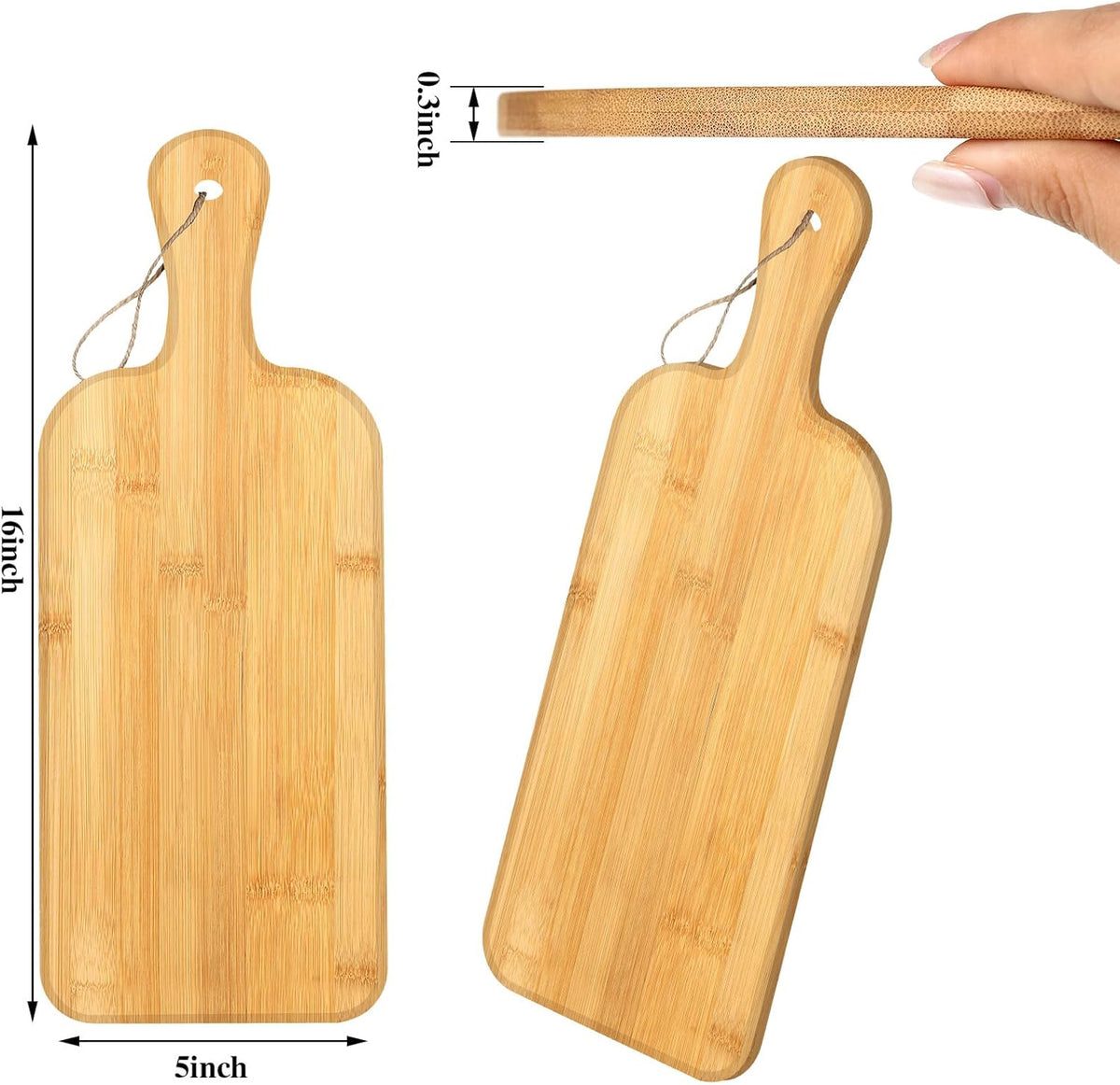 12 Packs Acacia Wooden Cutting Board Set with Handles Large 15 x 7 Inch Kitchen Serving Plain Chopping Board Bulk Gifts for Christmas Vegetables Meat Pizza Cheese Fruit Bread