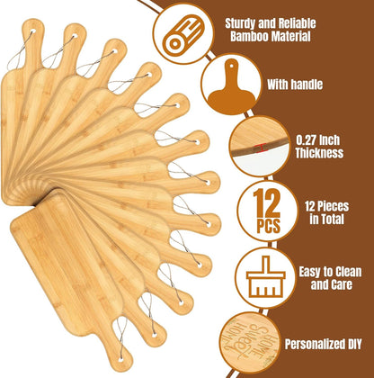 12 Packs Acacia Wooden Cutting Board Set with Handles Large 15 x 7 Inch Kitchen Serving Plain Chopping Board Bulk Gifts for Christmas Vegetables Meat Pizza Cheese Fruit Bread