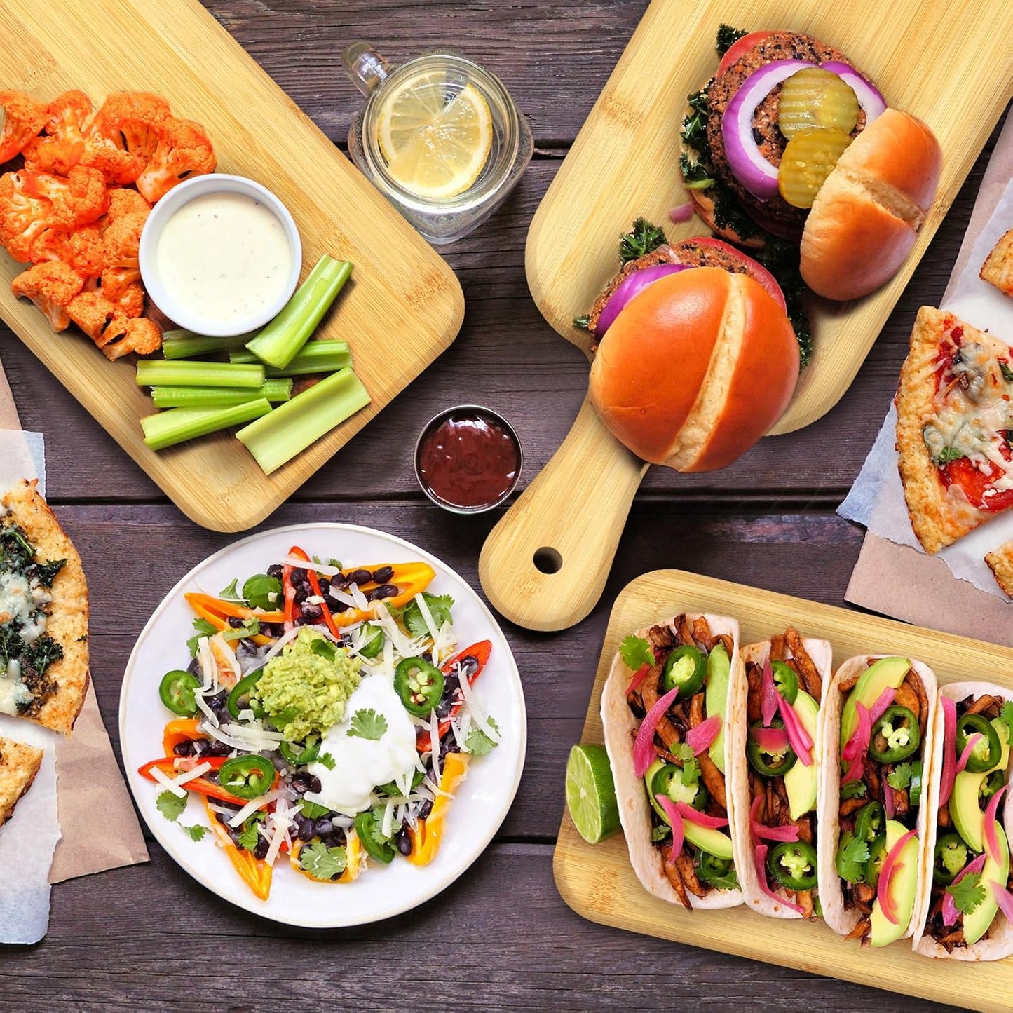 12 Packs Acacia Wooden Cutting Board Set with Handles Large 15 x 7 Inch Kitchen Serving Plain Chopping Board Bulk Gifts for Christmas Vegetables Meat Pizza Cheese Fruit Bread