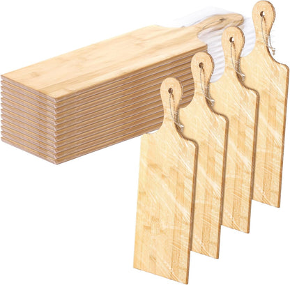 12 Packs Acacia Wooden Cutting Board Set with Handles Large 15 x 7 Inch Kitchen Serving Plain Chopping Board Bulk Gifts for Christmas Vegetables Meat Pizza Cheese Fruit Bread