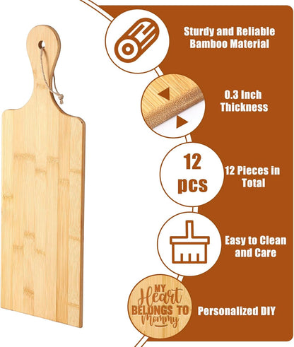 12 Packs Acacia Wooden Cutting Board Set with Handles Large 15 x 7 Inch Kitchen Serving Plain Chopping Board Bulk Gifts for Christmas Vegetables Meat Pizza Cheese Fruit Bread