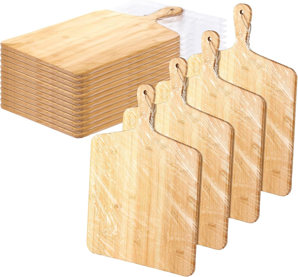 12 Packs Acacia Wooden Cutting Board Set with Handles Large 15 x 7 Inch Kitchen Serving Plain Chopping Board Bulk Gifts for Christmas Vegetables Meat Pizza Cheese Fruit Bread