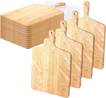 12 Packs Acacia Wooden Cutting Board Set with Handles Large 15 x 7 Inch Kitchen Serving Plain Chopping Board Bulk Gifts for Christmas Vegetables Meat Pizza Cheese Fruit Bread