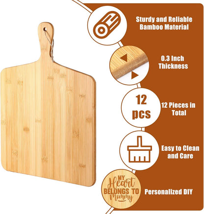 12 Packs Acacia Wooden Cutting Board Set with Handles Large 15 x 7 Inch Kitchen Serving Plain Chopping Board Bulk Gifts for Christmas Vegetables Meat Pizza Cheese Fruit Bread