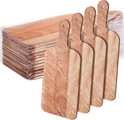12 Packs Acacia Wooden Cutting Board Set with Handles Large 15 x 7 Inch Kitchen Serving Plain Chopping Board Bulk Gifts for Christmas Vegetables Meat Pizza Cheese Fruit Bread