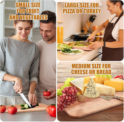 12 Packs Acacia Wooden Cutting Board Set with Handles Large 15 x 7 Inch Kitchen Serving Plain Chopping Board Bulk Gifts for Christmas Vegetables Meat Pizza Cheese Fruit Bread