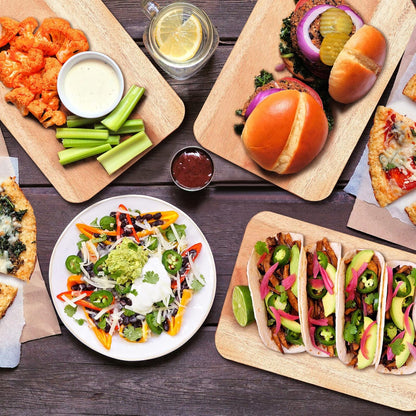 12 Packs Acacia Wooden Cutting Board Set with Handles Large 15 x 7 Inch Kitchen Serving Plain Chopping Board Bulk Gifts for Christmas Vegetables Meat Pizza Cheese Fruit Bread