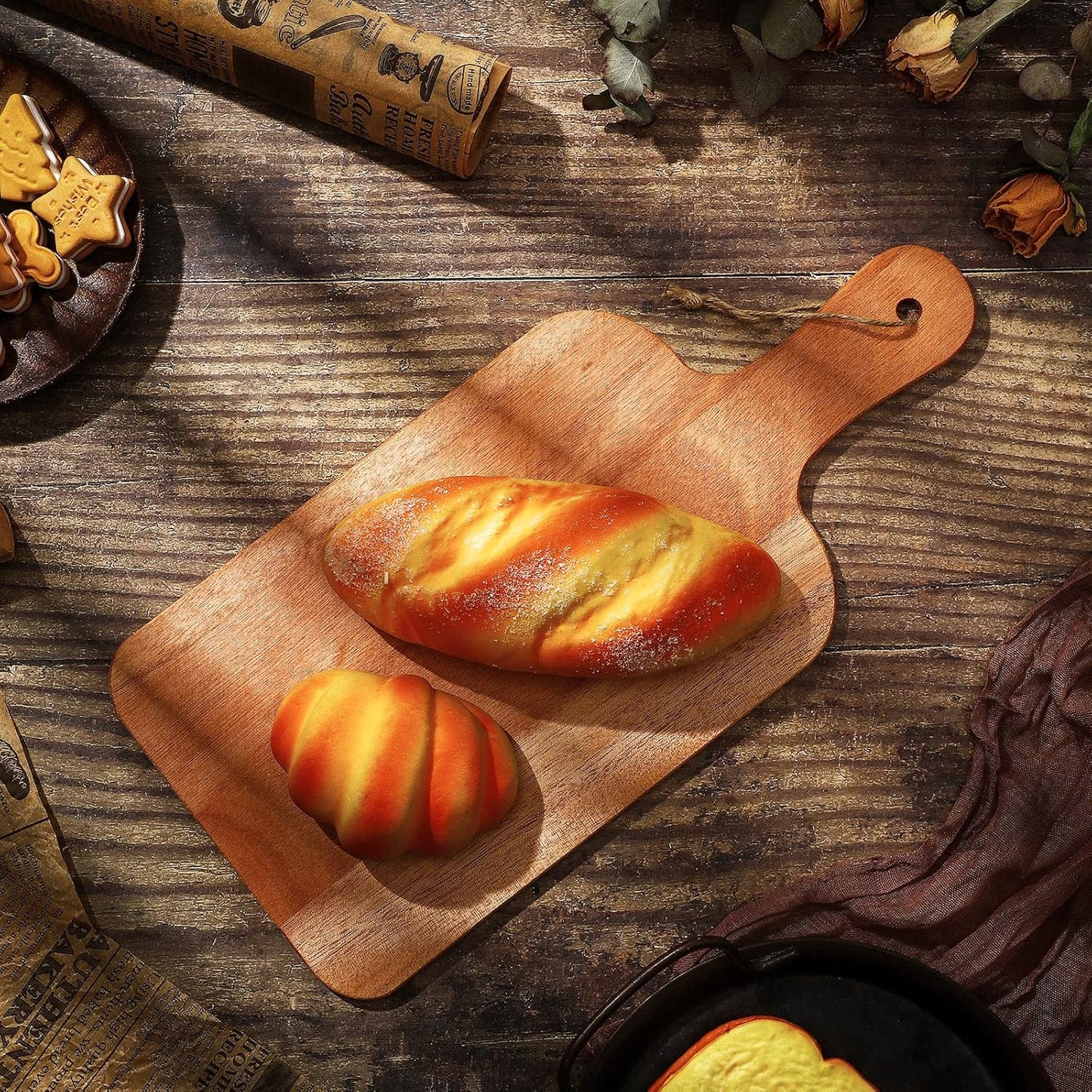 12 Packs Acacia Wooden Cutting Board Set with Handles Large 15 x 7 Inch Kitchen Serving Plain Chopping Board Bulk Gifts for Christmas Vegetables Meat Pizza Cheese Fruit Bread