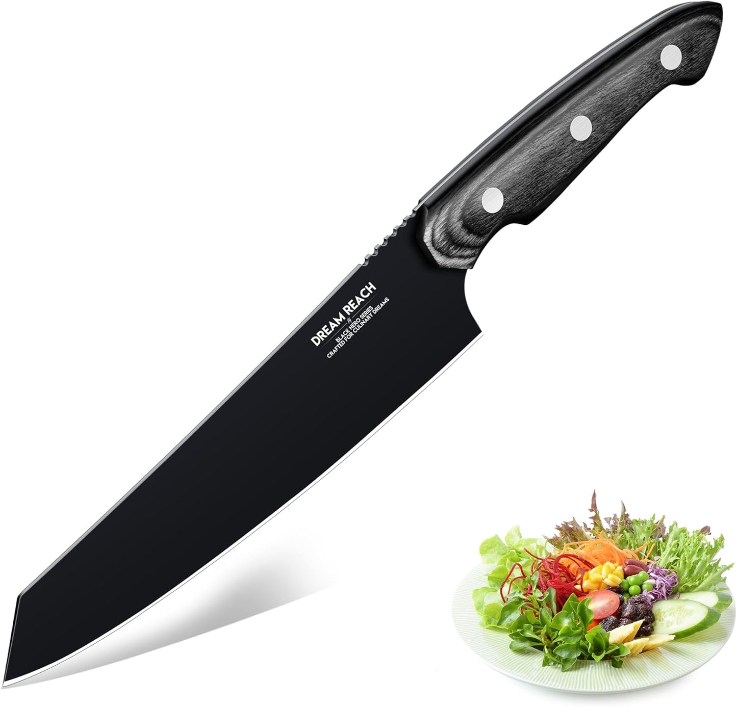 Kiritsuke Chef Knife - High Carbon Steel Sharp Kitchen Knife with Full Tang Handle, Hand Forged Black Cooking Knives for Birthday Mother Father Gift