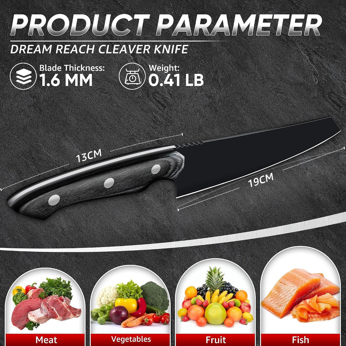 Kiritsuke Chef Knife - High Carbon Steel Sharp Kitchen Knife with Full Tang Handle, Hand Forged Black Cooking Knives for Birthday Mother Father Gift
