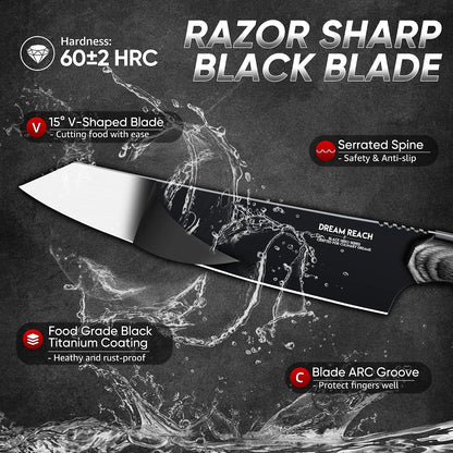 Kiritsuke Chef Knife - High Carbon Steel Sharp Kitchen Knife with Full Tang Handle, Hand Forged Black Cooking Knives for Birthday Mother Father Gift