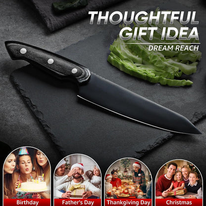 Kiritsuke Chef Knife - High Carbon Steel Sharp Kitchen Knife with Full Tang Handle, Hand Forged Black Cooking Knives for Birthday Mother Father Gift