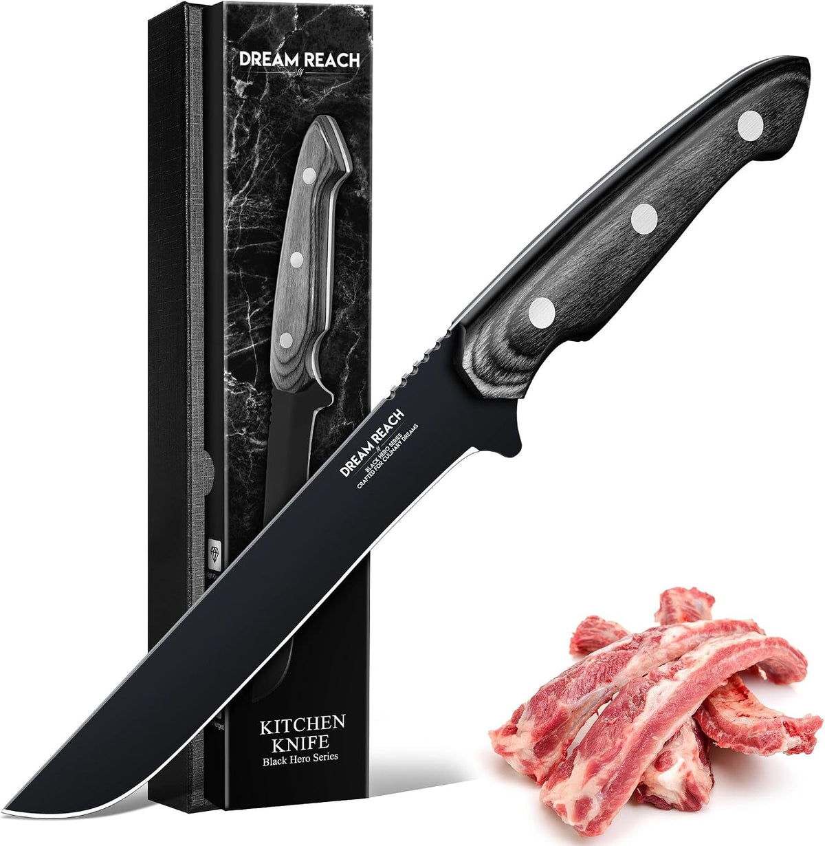 Kiritsuke Chef Knife - High Carbon Steel Sharp Kitchen Knife with Full Tang Handle, Hand Forged Black Cooking Knives for Birthday Mother Father Gift