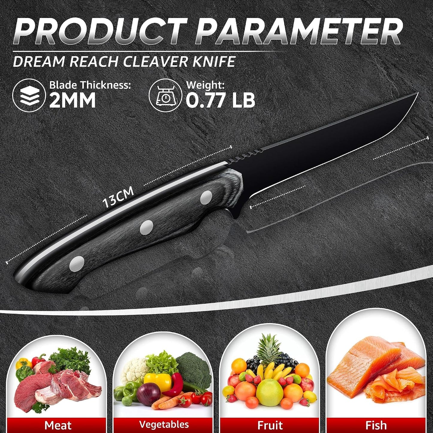 Kiritsuke Chef Knife - High Carbon Steel Sharp Kitchen Knife with Full Tang Handle, Hand Forged Black Cooking Knives for Birthday Mother Father Gift