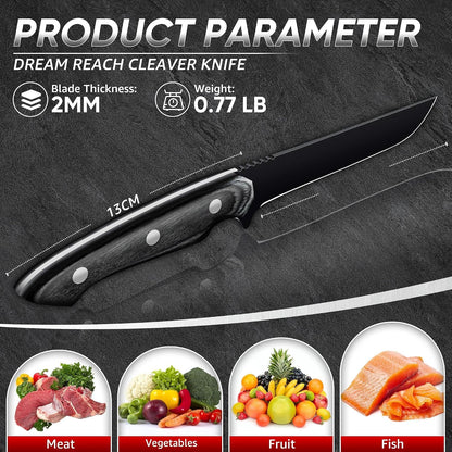 Kiritsuke Chef Knife - High Carbon Steel Sharp Kitchen Knife with Full Tang Handle, Hand Forged Black Cooking Knives for Birthday Mother Father Gift