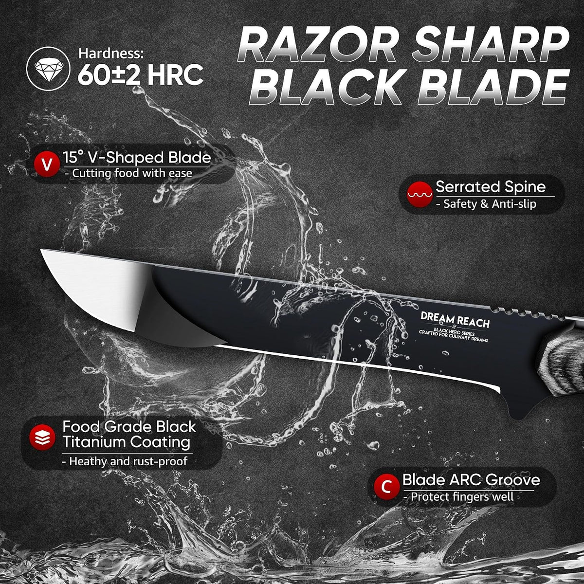 Kiritsuke Chef Knife - High Carbon Steel Sharp Kitchen Knife with Full Tang Handle, Hand Forged Black Cooking Knives for Birthday Mother Father Gift