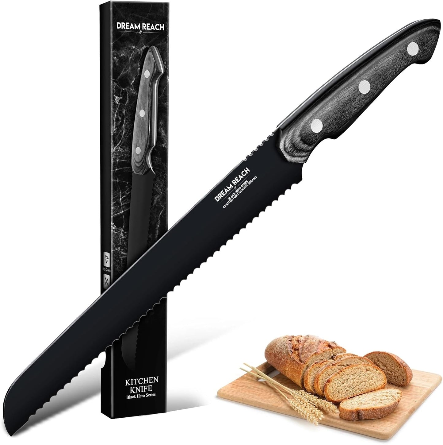 Kiritsuke Chef Knife - High Carbon Steel Sharp Kitchen Knife with Full Tang Handle, Hand Forged Black Cooking Knives for Birthday Mother Father Gift