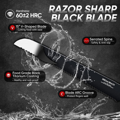 Kiritsuke Chef Knife - High Carbon Steel Sharp Kitchen Knife with Full Tang Handle, Hand Forged Black Cooking Knives for Birthday Mother Father Gift