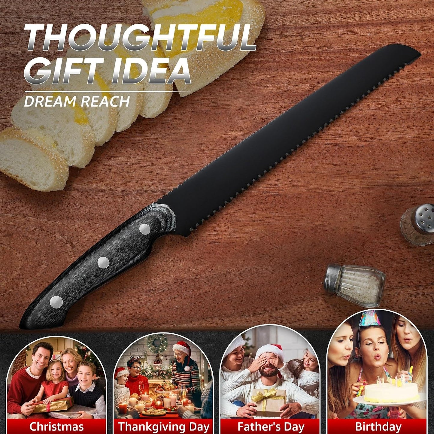 Kiritsuke Chef Knife - High Carbon Steel Sharp Kitchen Knife with Full Tang Handle, Hand Forged Black Cooking Knives for Birthday Mother Father Gift