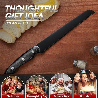 Kiritsuke Chef Knife - High Carbon Steel Sharp Kitchen Knife with Full Tang Handle, Hand Forged Black Cooking Knives for Birthday Mother Father Gift
