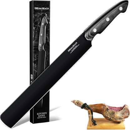 Kiritsuke Chef Knife - High Carbon Steel Sharp Kitchen Knife with Full Tang Handle, Hand Forged Black Cooking Knives for Birthday Mother Father Gift