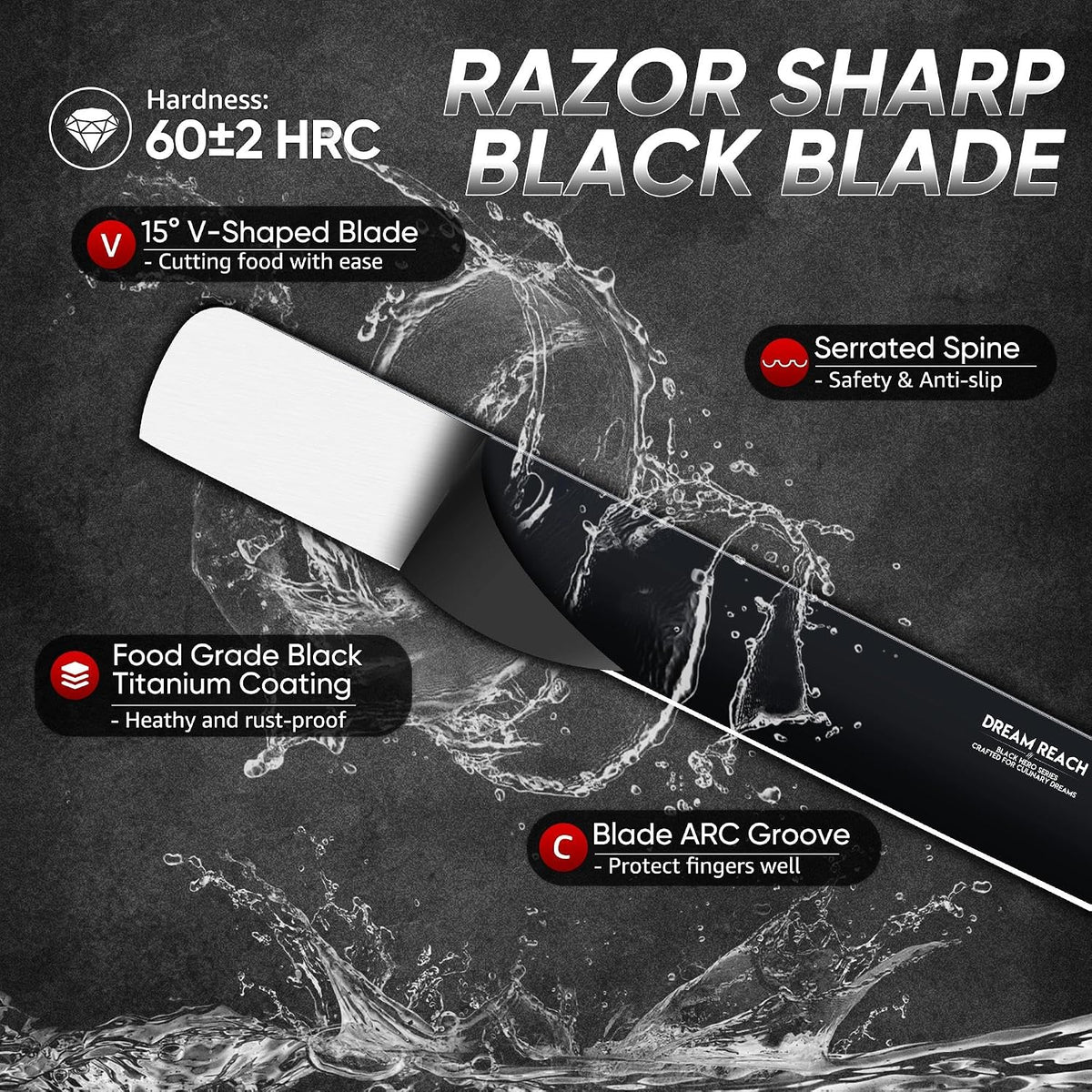 Kiritsuke Chef Knife - High Carbon Steel Sharp Kitchen Knife with Full Tang Handle, Hand Forged Black Cooking Knives for Birthday Mother Father Gift