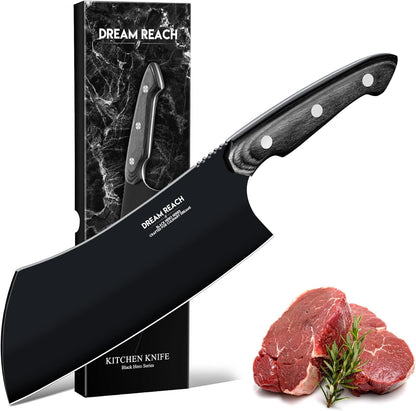 Kiritsuke Chef Knife - High Carbon Steel Sharp Kitchen Knife with Full Tang Handle, Hand Forged Black Cooking Knives for Birthday Mother Father Gift
