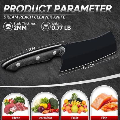 Kiritsuke Chef Knife - High Carbon Steel Sharp Kitchen Knife with Full Tang Handle, Hand Forged Black Cooking Knives for Birthday Mother Father Gift