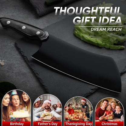 Kiritsuke Chef Knife - High Carbon Steel Sharp Kitchen Knife with Full Tang Handle, Hand Forged Black Cooking Knives for Birthday Mother Father Gift