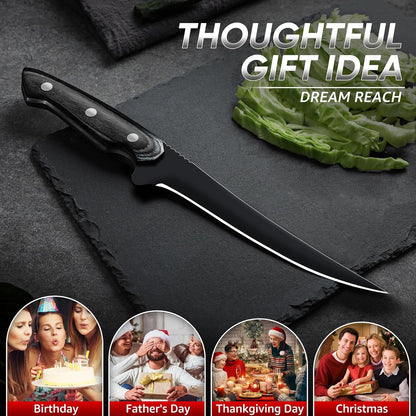 Kiritsuke Chef Knife - High Carbon Steel Sharp Kitchen Knife with Full Tang Handle, Hand Forged Black Cooking Knives for Birthday Mother Father Gift