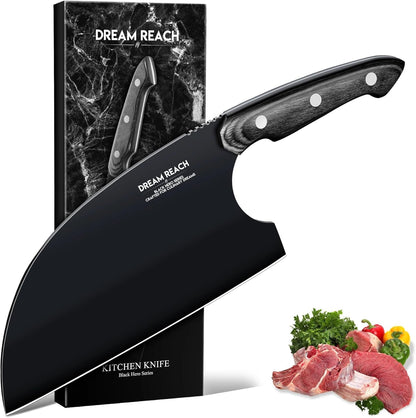 Kiritsuke Chef Knife - High Carbon Steel Sharp Kitchen Knife with Full Tang Handle, Hand Forged Black Cooking Knives for Birthday Mother Father Gift