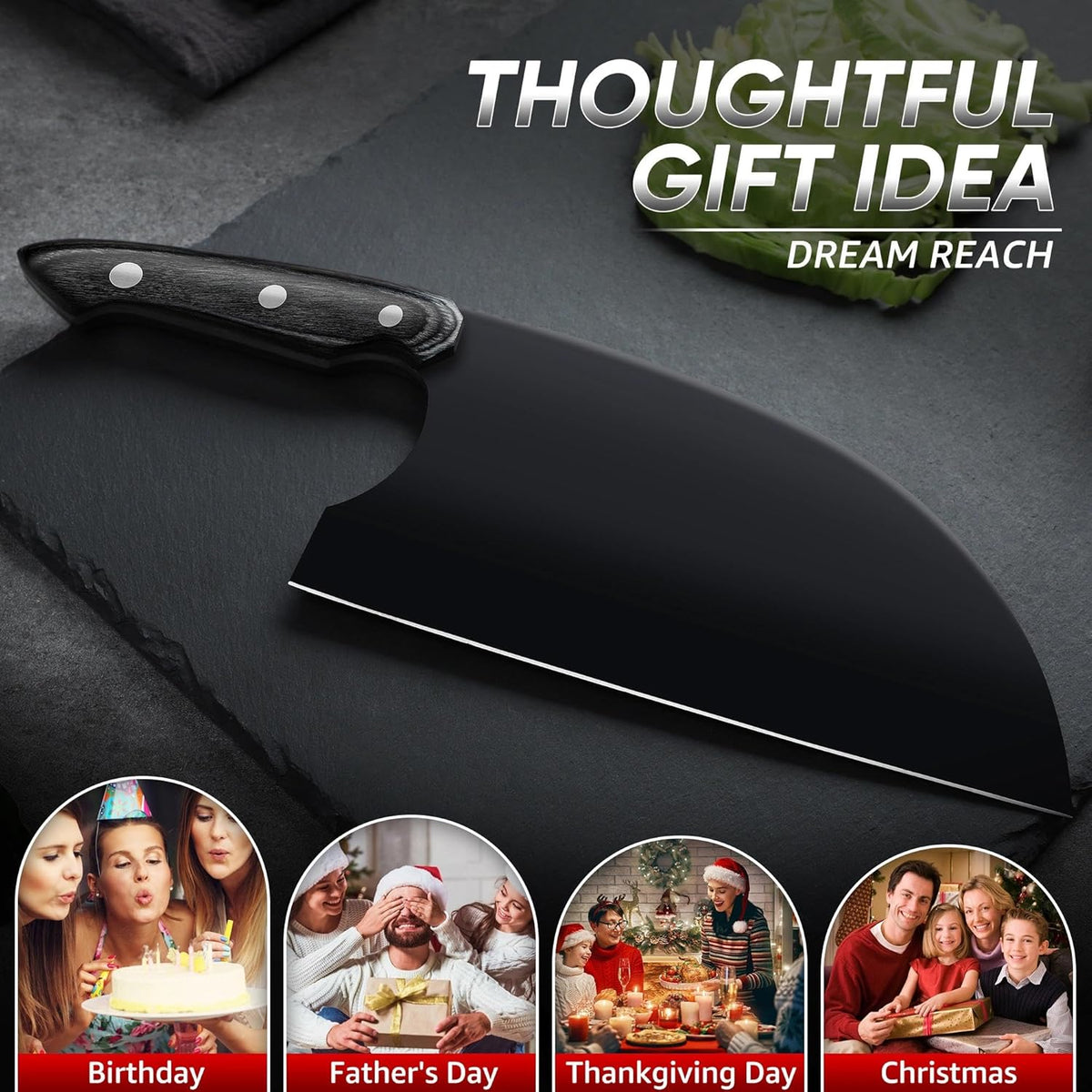 Kiritsuke Chef Knife - High Carbon Steel Sharp Kitchen Knife with Full Tang Handle, Hand Forged Black Cooking Knives for Birthday Mother Father Gift