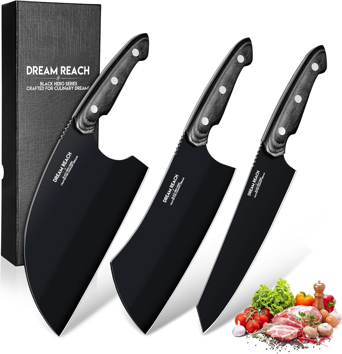 Kiritsuke Chef Knife - High Carbon Steel Sharp Kitchen Knife with Full Tang Handle, Hand Forged Black Cooking Knives for Birthday Mother Father Gift