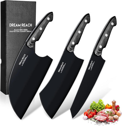 Kiritsuke Chef Knife - High Carbon Steel Sharp Kitchen Knife with Full Tang Handle, Hand Forged Black Cooking Knives for Birthday Mother Father Gift